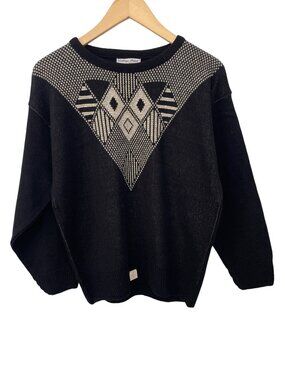 Vintage 90s College Point Sweater Large Metallic Geometric Black Deadstock NEW